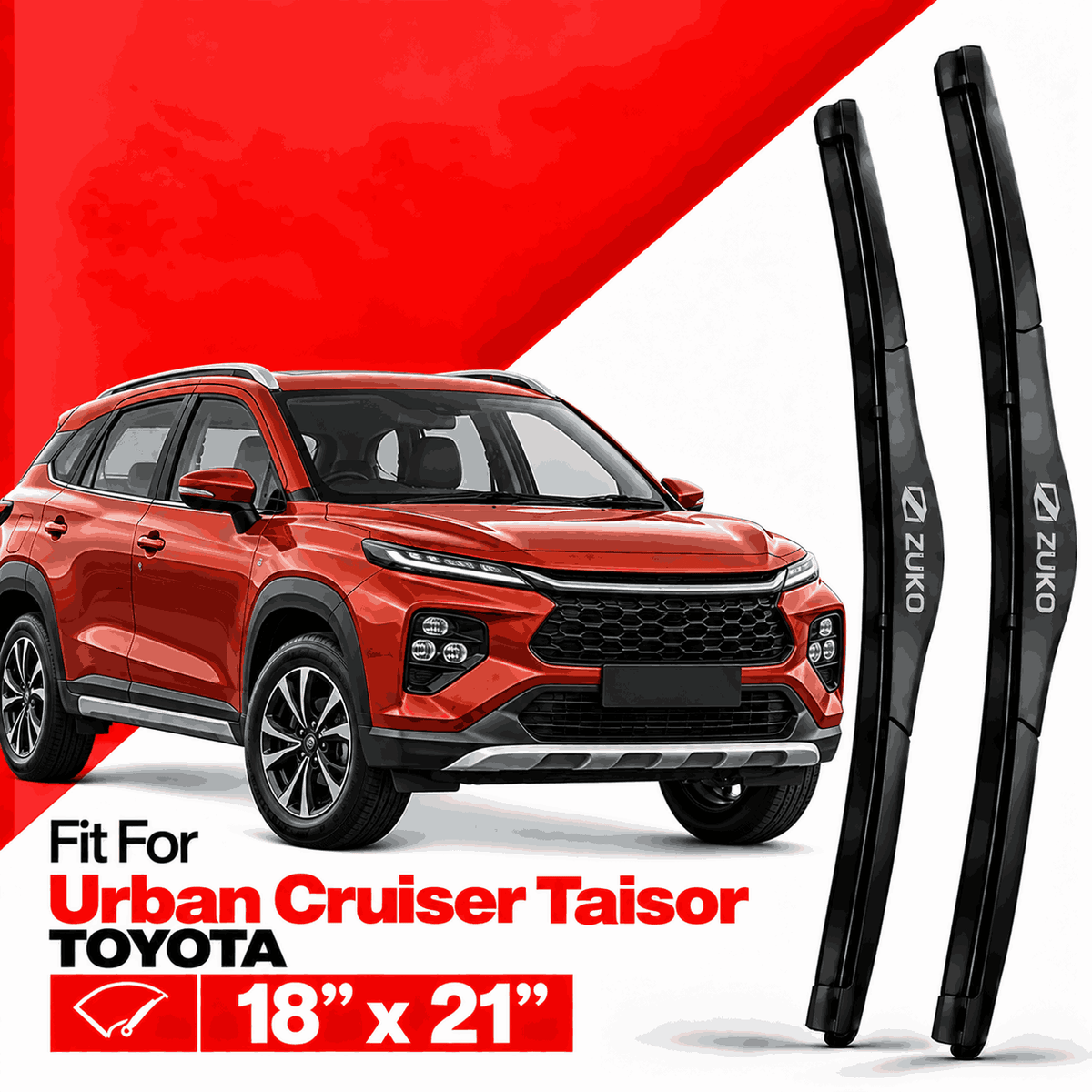 Zuko India Urban Cruiser Taisor TOYOTA (2015-2026) Compatible Wiper Blades | Conventional, Hybrid & Frameless