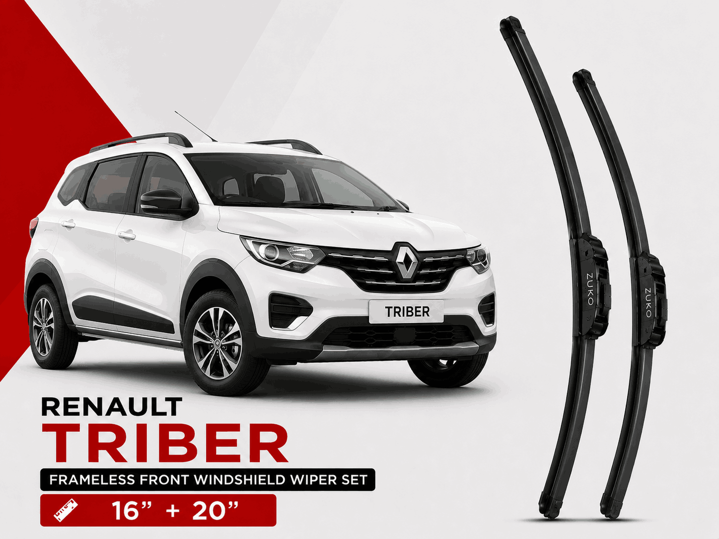 Zuko India Triber RENAULT (2019-2026) Compatible Wiper Blades | Conventional, Hybrid & Frameless