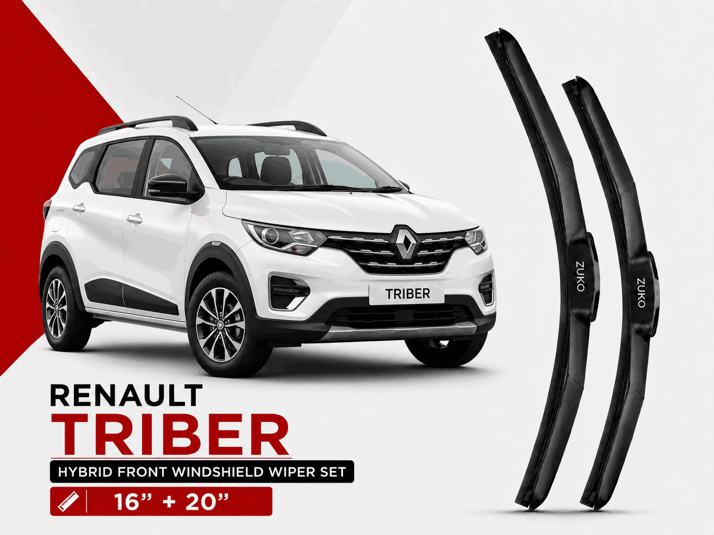 Zuko India Triber RENAULT (2019-2026) Compatible Wiper Blades | Conventional, Hybrid & Frameless