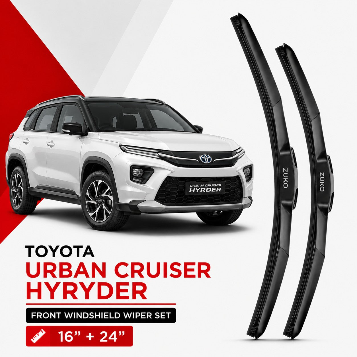 Zuko India Urban Cruiser Hyryder TOYOTA (2015-2026) Compatible Wiper Blades | Conventional, Hybrid & Frameless
