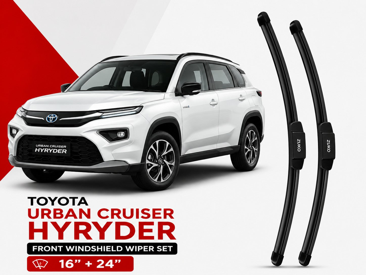 Zuko India Urban Cruiser Hyryder TOYOTA (2015-2026) Compatible Wiper Blades | Conventional, Hybrid & Frameless