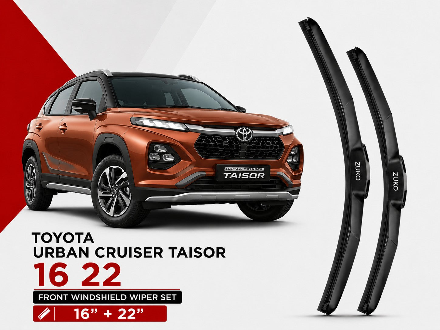 Zuko India Urban Cruiser Taisor TOYOTA (2015-2026) Compatible Wiper Blades | Conventional, Hybrid & Frameless