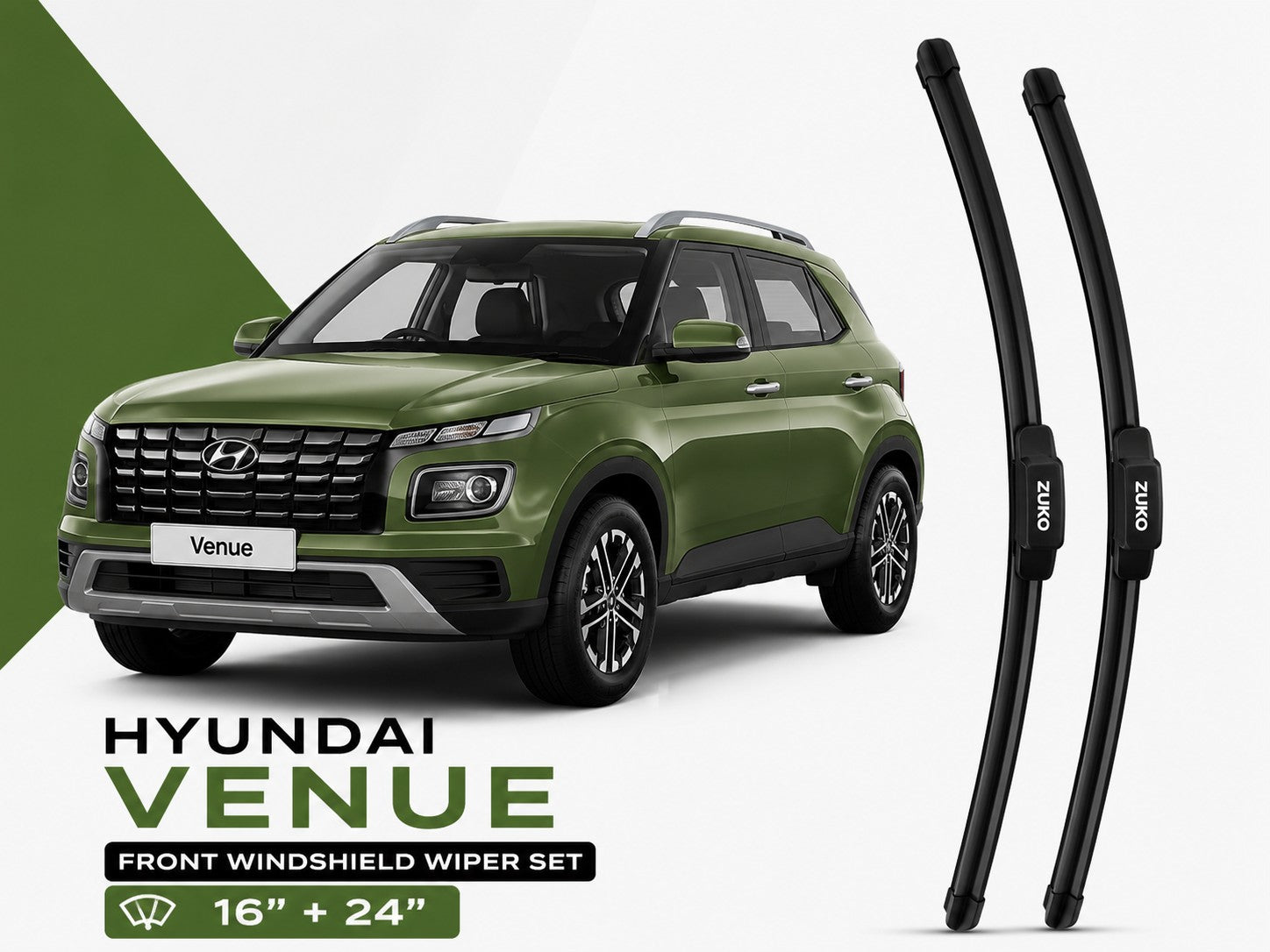 Zuko India Venue HYUNDAI (2015-2026) Compatible Wiper Blades | Conventional, Hybrid & Frameless
