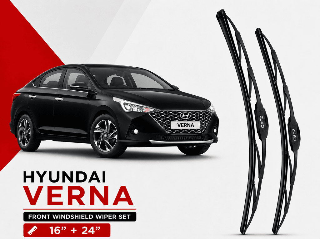 Zuko India Verna HYUNDAI (2015-2026) Compatible Wiper Blades | Conventional, Hybrid & Frameless