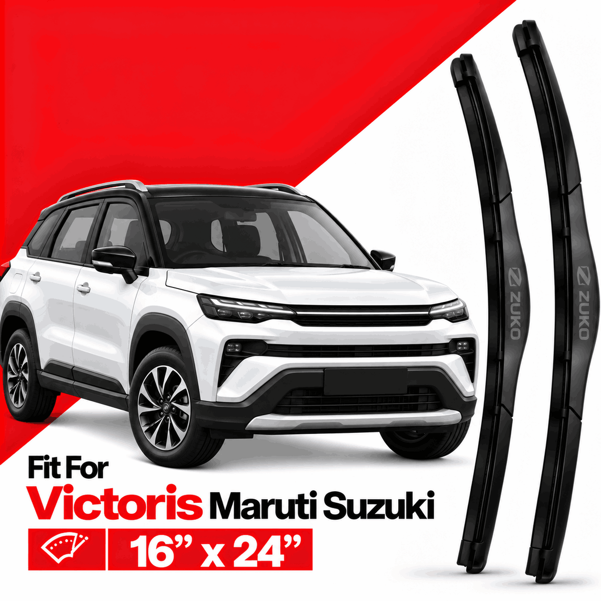 Zuko India Victoris MARUTI SUZUKI (2025-2026) Compatible Wiper Blades | Conventional, Hybrid & Frameless