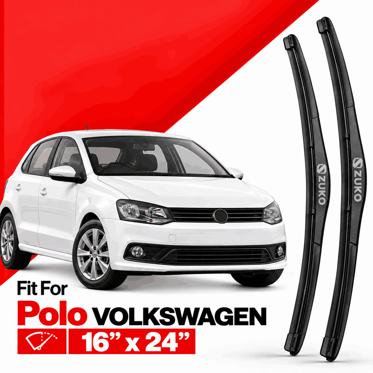Zuko India Polo VOLKSWAGEN Compatible Wiper Blades | Frameless (Pinch-Tap)