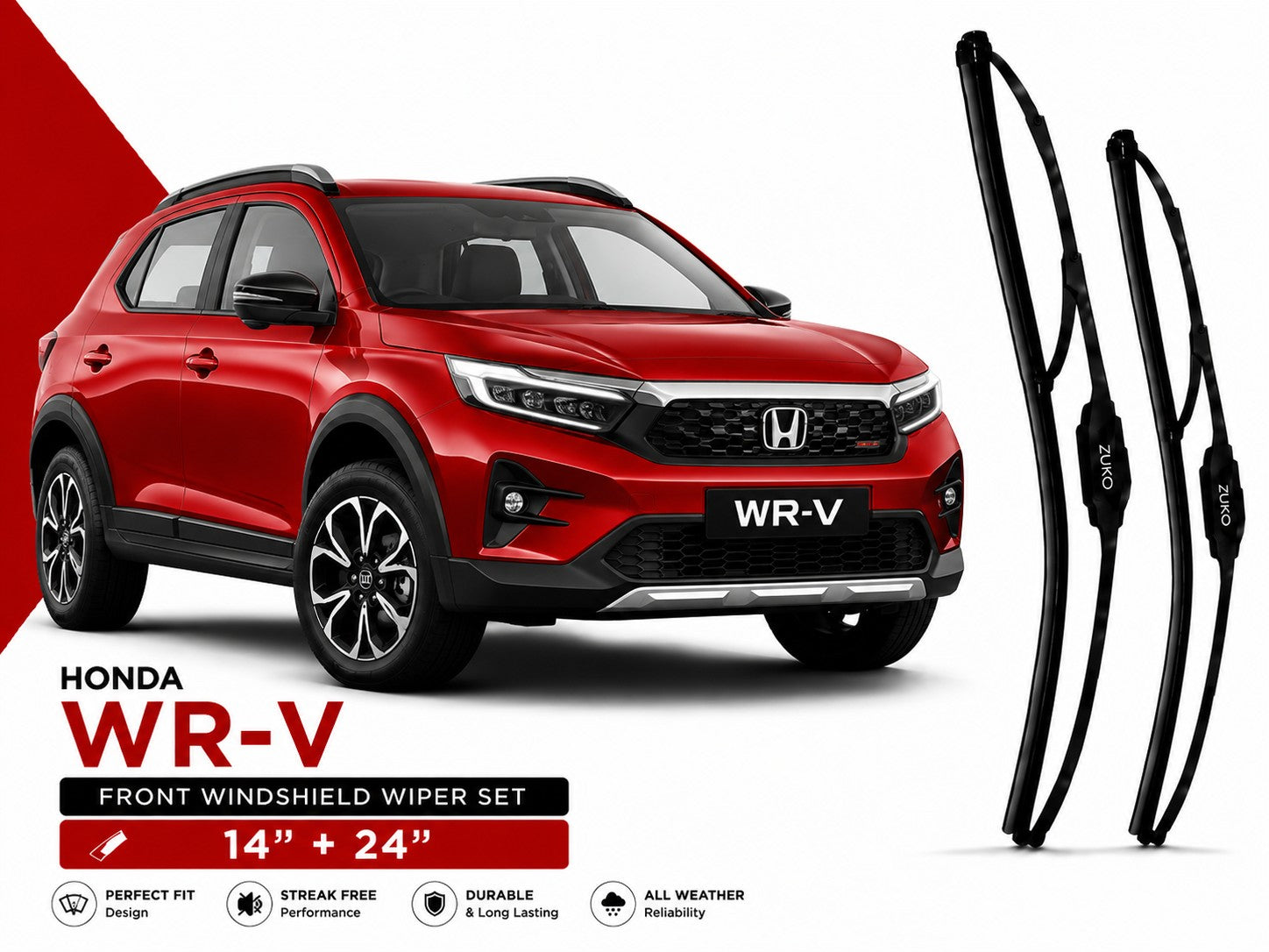 Zuko India WR-V HONDA (2015-2026) Compatible Wiper Blades | Conventional, Hybrid & Frameless