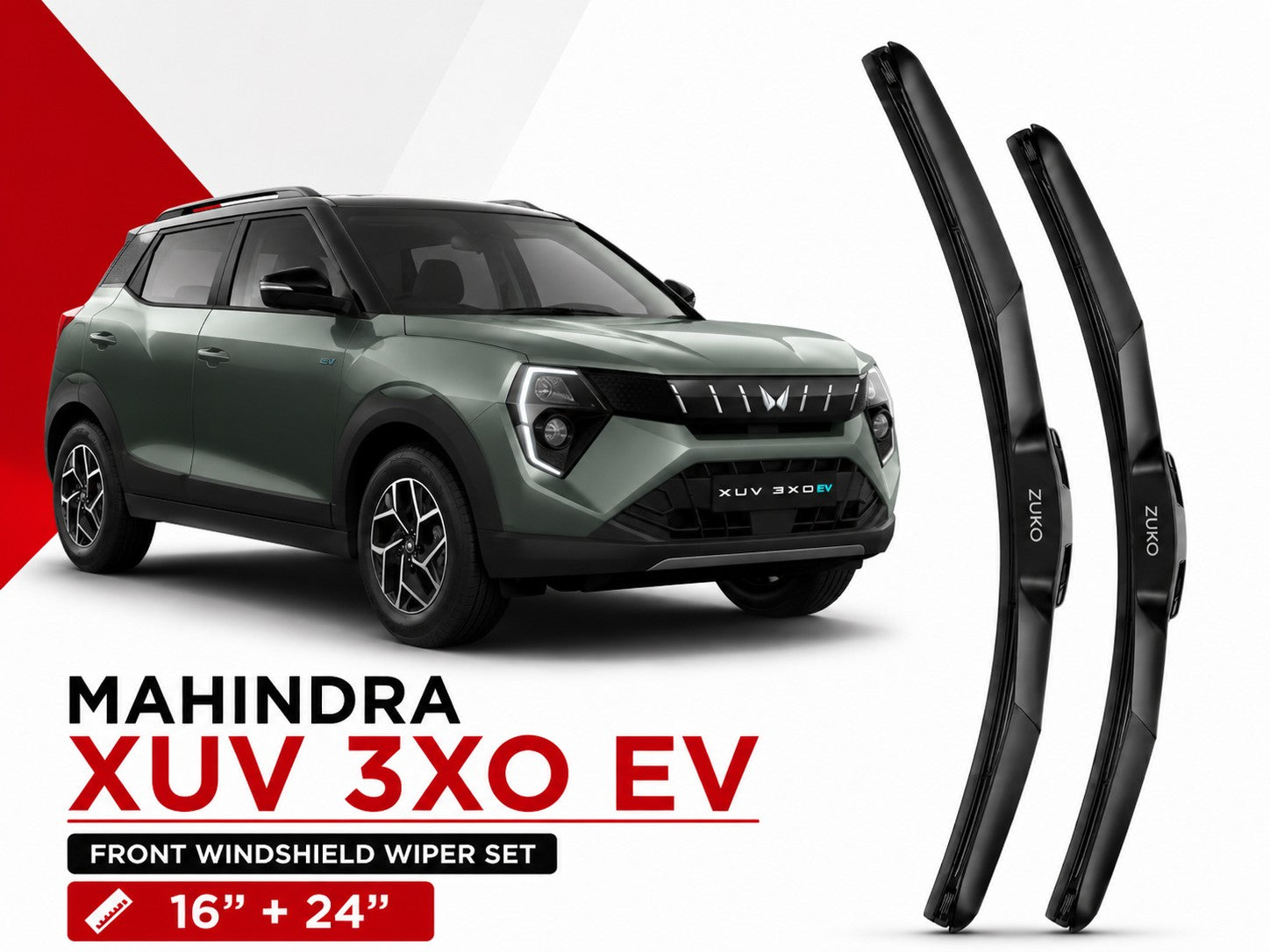 Zuko India XUV 3XO EV MAHINDRA (2015-2026) Compatible Wiper Blades | Conventional, Hybrid & Frameless