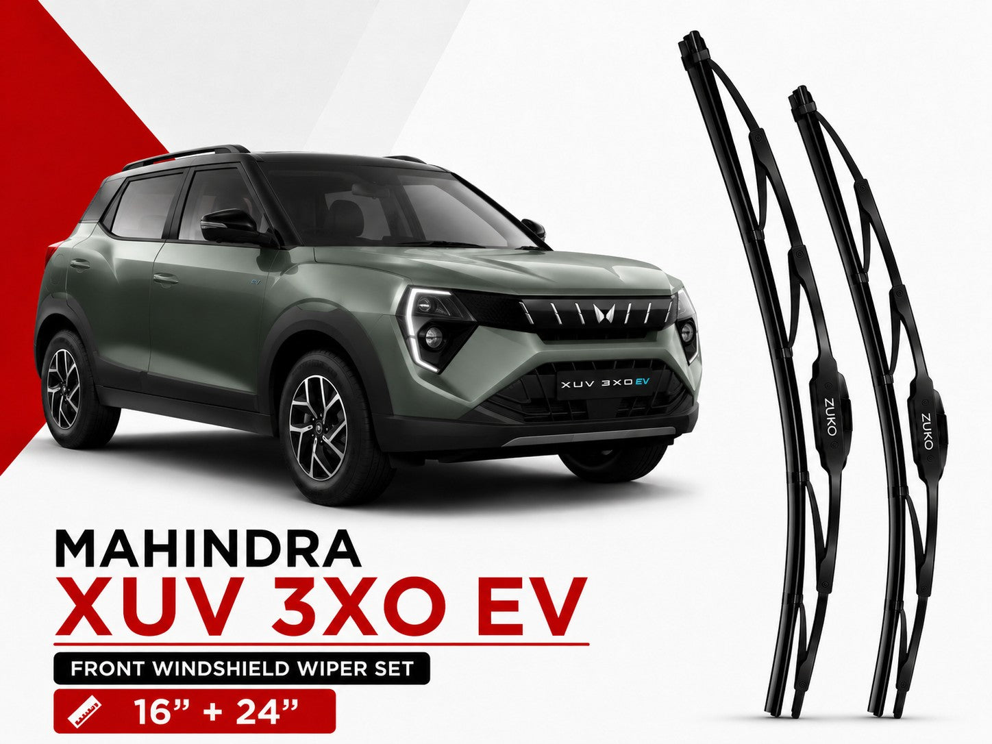 Zuko India XUV 3XO EV MAHINDRA (2015-2026) Compatible Wiper Blades | Conventional, Hybrid & Frameless