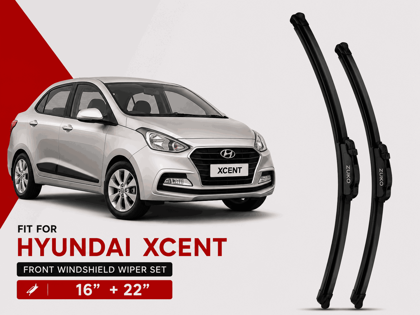 Zuko India Xcent HYUNDAI (2014-2020) Compatible Wiper Blades | Conventional, Hybrid & Frameless
