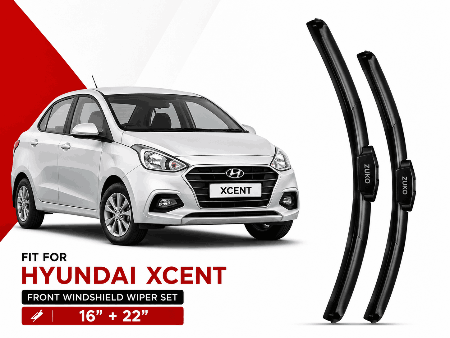Zuko India Xcent HYUNDAI (2014-2020) Compatible Wiper Blades | Conventional, Hybrid & Frameless