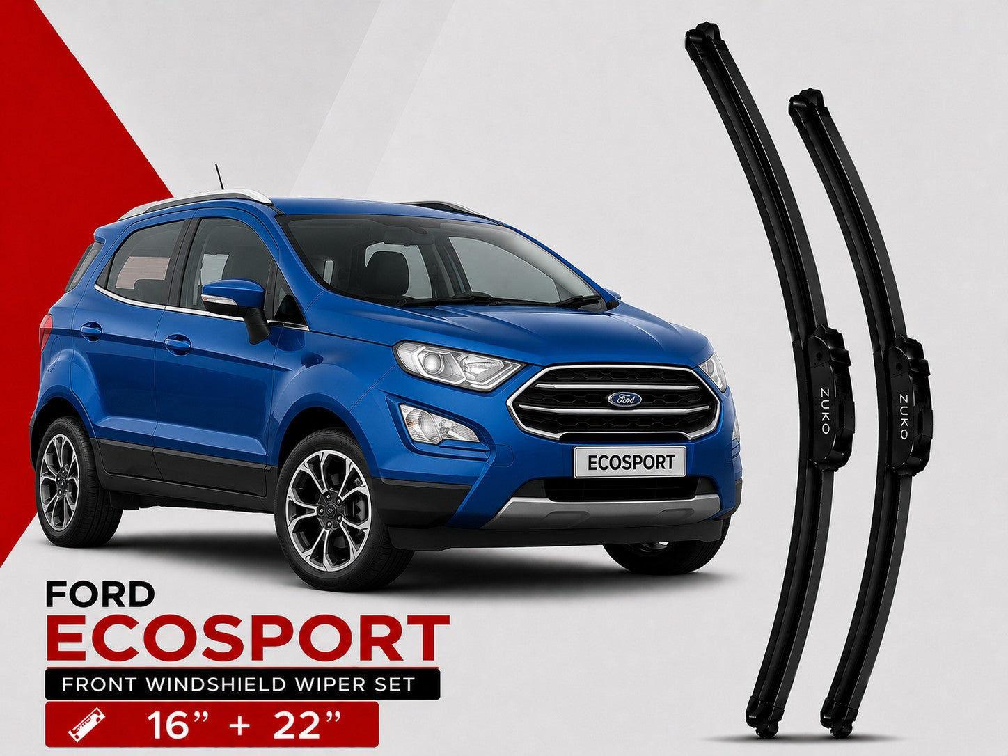 Zuko India Ecosport FORD (2013-2021) Compatible Wiper Blades | Conventional, Hybrid & Frameless