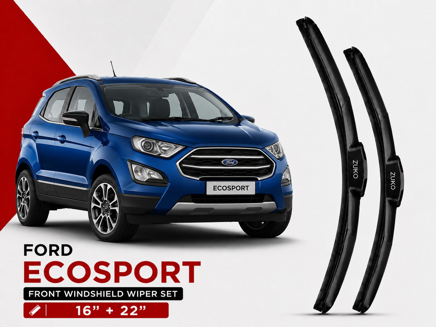 Zuko India Ecosport FORD (2013-2021) Compatible Wiper Blades | Conventional, Hybrid & Frameless