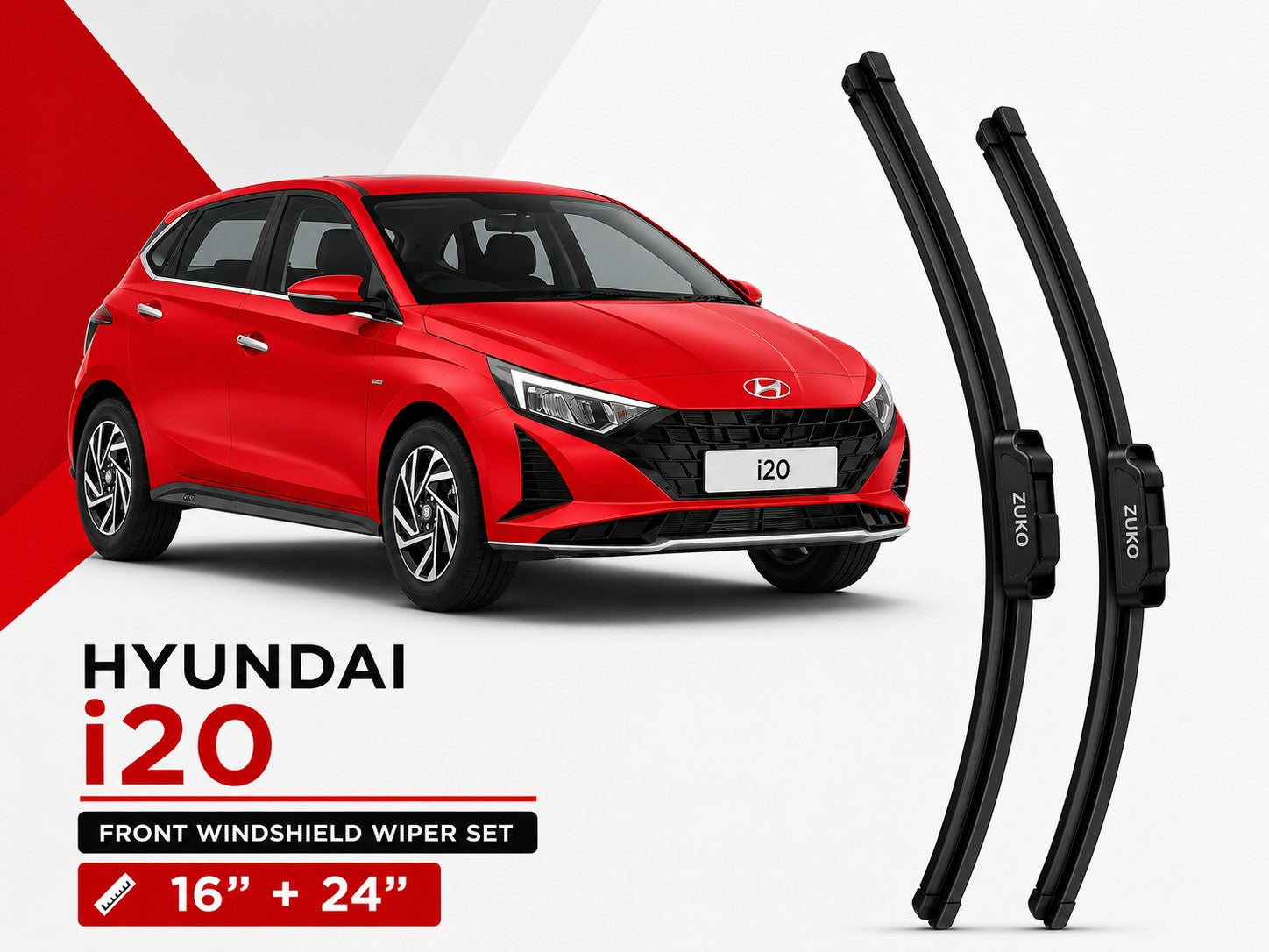 Zuko India i20 HYUNDAI (2015-2026) Compatible Wiper Blades | Conventional, Hybrid & Frameless