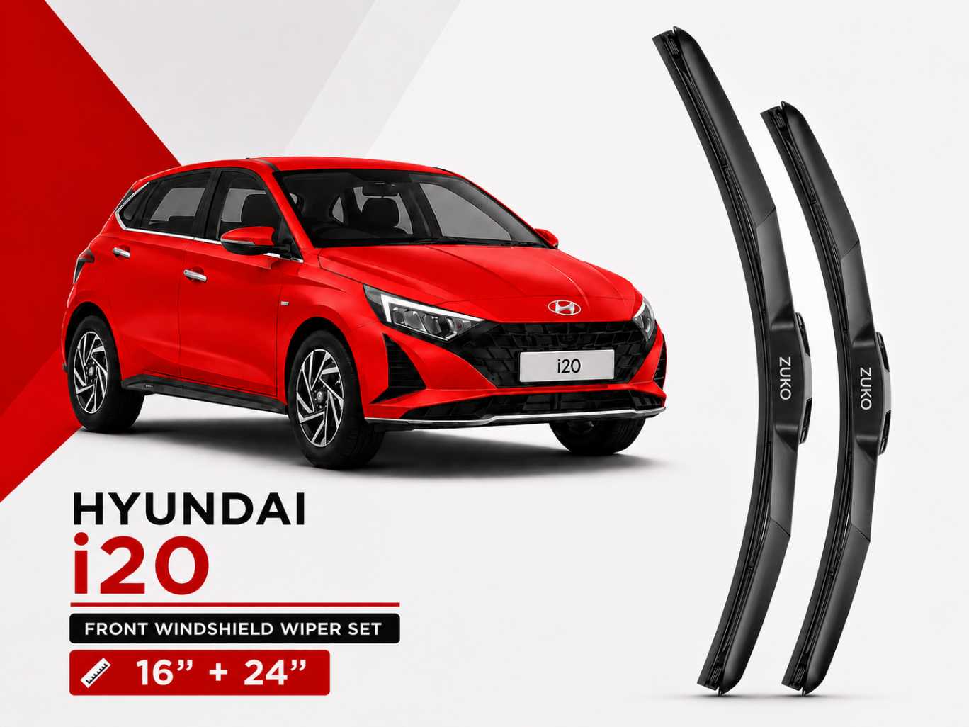 Zuko India i20 HYUNDAI (2015-2026) Compatible Wiper Blades | Conventional, Hybrid & Frameless