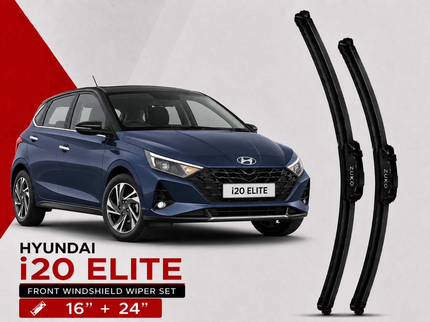 Zuko India i20 Elite HYUNDAI (2014-2020) Compatible Wiper Blades | Conventional, Hybrid & Frameless
