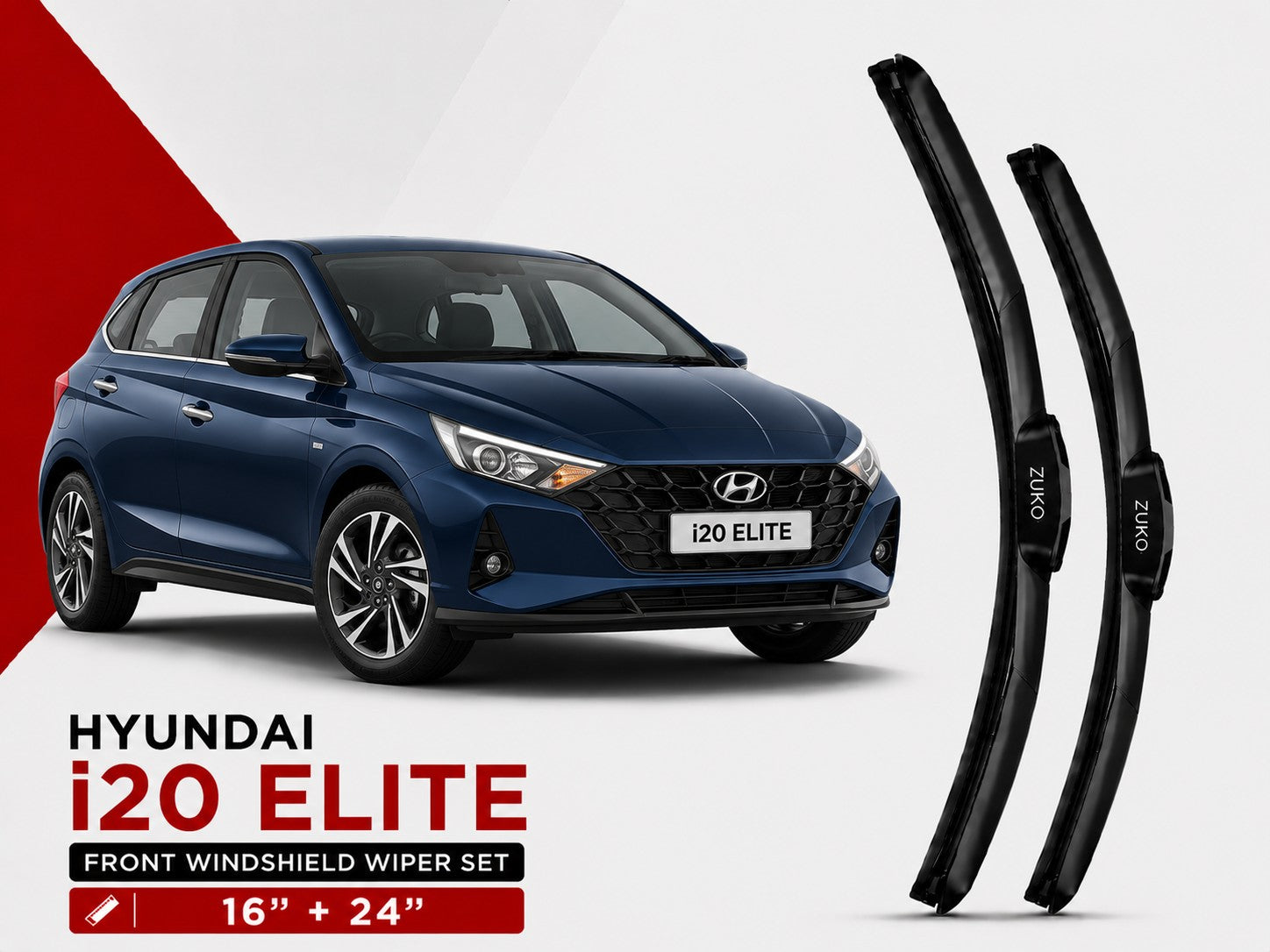 Zuko India i20 Elite HYUNDAI (2014-2020) Compatible Wiper Blades | Conventional, Hybrid & Frameless