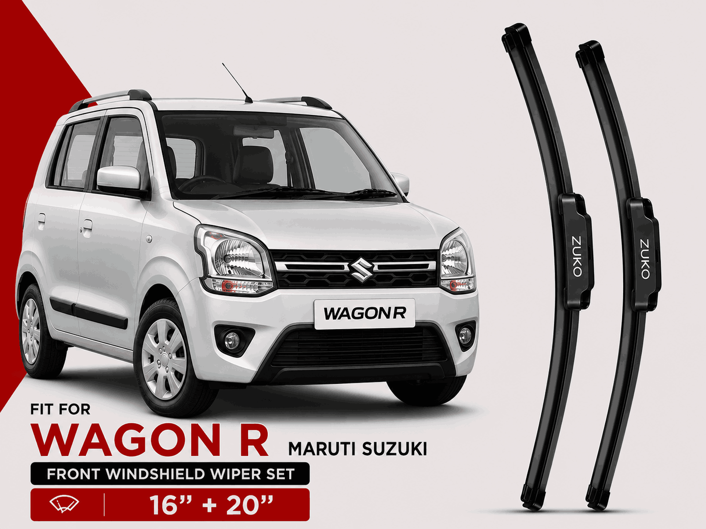 Zuko India Wagon R MARUTI SUZUKI (2005-2026) Compatible Wiper Blades | Conventional, Hybrid & Frameless